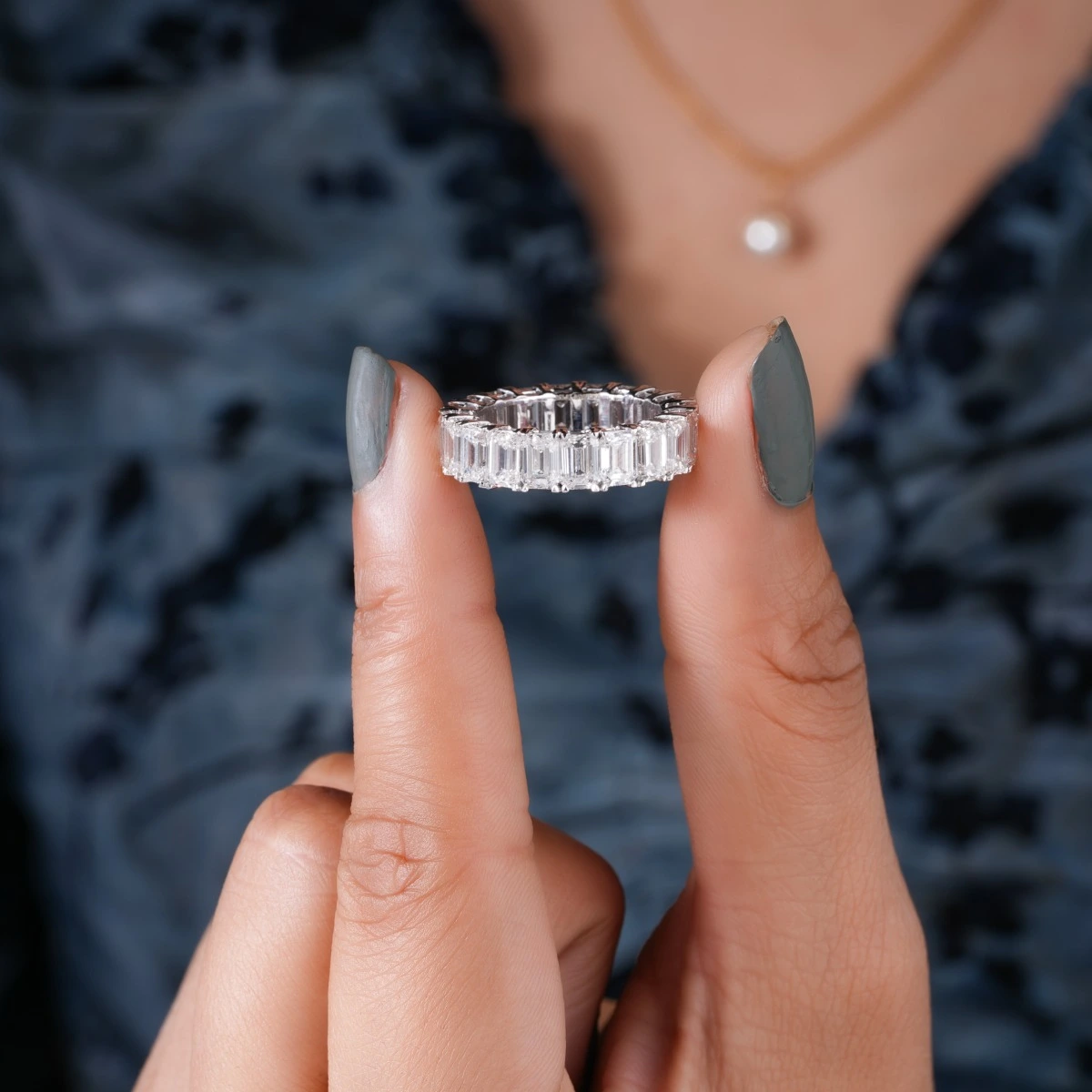 Emerald Full Eternity Lab Diamond Wedding Band